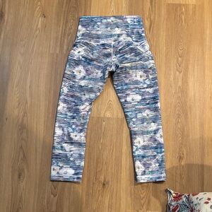 Lululemon Blue Floral Stripe Active Leggings